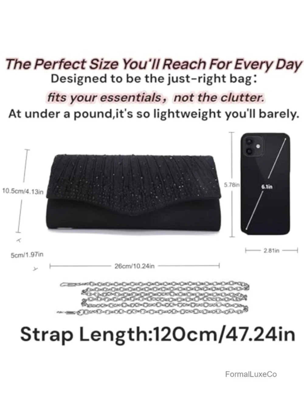 Rhinestone Envelope Clutch with Detachable Chain Evening Bag